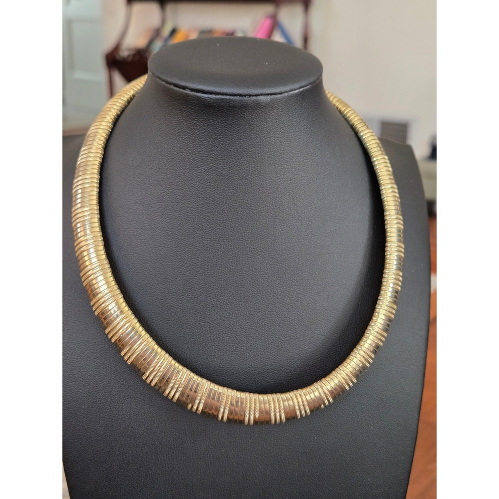 Omega Necklace Gold Tone Choker Statement Vintage